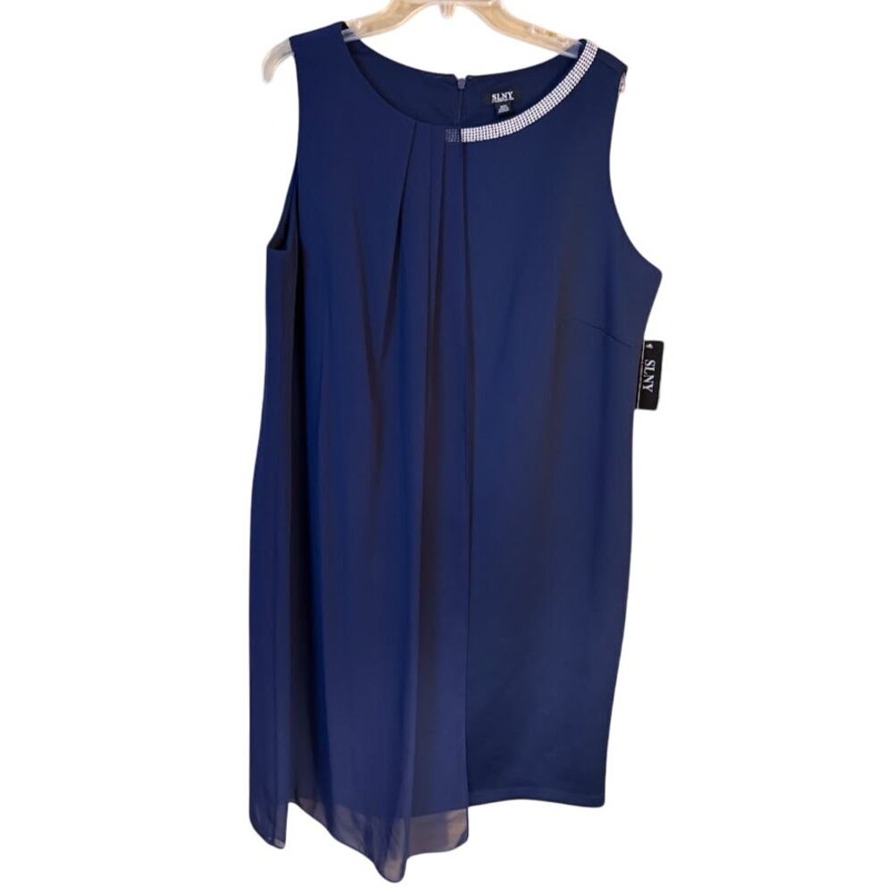 SLNY Fashions Navy Sleeveless Cocktail Dress with‎ Chiffon Overlay Size 18W NWT
